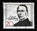 Stamp printed in Germany showing a portrait of the catholic priest Adolf Kolping. 100th anniversary of