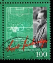 A stamp printed in Germany showing a portrait of the National Football Team Coach 1936-64 Sepp Herberger