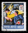 A stamp printed in Germany shows accident emergency service, Bavarian Red Cross Royalty Free Stock Photo