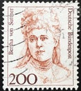 A stamp printed in the Germany shows Bertha von Suttner 1843-1914, Nobel Peace