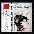 A stamp printed in Germany shows Characters in Brecht`s Head, Birth centenary of Bertolt Brecht 1896-1956, dramatist Royalty Free Stock Photo