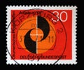 Stamp printed in Germany shows Congress emblem of Ecumenical Meeting at Pentecost of the German Evangelical and Catholic Churches
