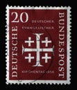 Stamp printed in Germany, shows Five crosses, German Evangelical Church Assembly