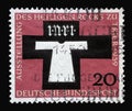 Stamp printed in Germany shows Holy Coat of Trier, showing of the seamless robe of Christ at the Cathedral of Trier