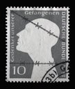 Stamp printed in Germany, shows Memorial Edition of War Prisoners, Prisoner behind barbed wire