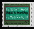 A stamp printed in Germany shows Opening lines of Hymn `Entrust Yourself to God`, 300th death Anniversary of Paul Gerhardt