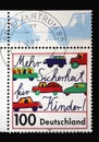 A stamp printed in Germany shows Road traffic children`s painting, Greater Safety for Children