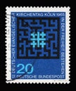 Stamp printed in Germany shows 12th meeting of German Protestants Evangelical Synod, Cologne, Synod Emblem and Labyrinth Royalty Free Stock Photo