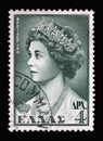 Stamp printed in Greece shows Frederica of Hanover, Queen of Greece from 1947 until 1964 as the wife of King Paul Royalty Free Stock Photo