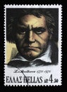 Stamp printed in Greece shows Ludwig van Beethoven (1770-1827)  composer Royalty Free Stock Photo