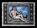 Stamp printed in Greece shows Prince Kephalos - Kephalonia island  Centenary of union of the Ionian islands with Greece Royalty Free Stock Photo