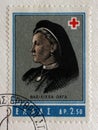 Stamp printed by Greece shows Queen Olga  founder of Greek Red Cross  International Red Cross series Royalty Free Stock Photo