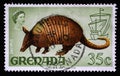 Stamp printed in Grenada shows Nine-banded Armadillo Dasypus novemcinctus, Series Flora and Fauna Definitives 1968-1971