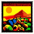 A Stamp printed in Guatemala shows image of the Valley of the Sun, circa 1974. AI generated
