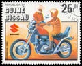 Stamp printed in the Guinea-Bissau shows Suzuki