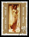 Stamp printed in Hungary shows Bathing Woman by Karoly Lotz, series