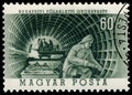 Stamp printed in Hungary shows construction of Metro in Budapest Royalty Free Stock Photo