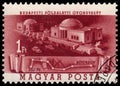 Stamp printed in Hungary shows construction of Metro in Budapest Royalty Free Stock Photo