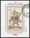 Stamp printed in Hungary shows engraver by Albrecht Durer