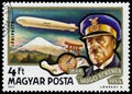 Stamp printed in Hungary shows History of Airships