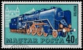 Stamp printed in Hungary shows hungarian locomotive