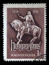 Stamp printed in Hungary shows Janos Hunyadi on Horseback