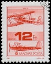 Stamp printed in Hungary shows Old Airplane