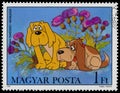 Stamp printed by Hungary shows Scenes from Cartoon Vuk