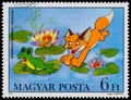 Stamp printed by Hungary shows Scenes from Cartoon Vuk
