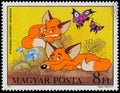 Stamp printed by Hungary shows Scenes from Cartoon Vuk