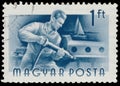 Stamp printed in Hungary, shows Shipbuilder Royalty Free Stock Photo