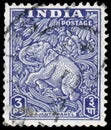 Stamp printed by India, shows Ajanta Panel elephant