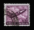 Stamp printed in India shows Gnat jet fighter, made in India by Hindustan Aircraft Industries