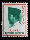 Stamp printed in Indonesia shows the first president of Indonesia Sukarno Royalty Free Stock Photo