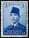 Stamp printed in the Indonesia shows president Sukarno Royalty Free Stock Photo