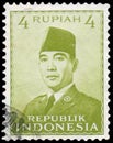 Stamp printed in the Indonesia shows president Sukarno Royalty Free Stock Photo