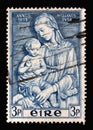 A stamp printed in Ireland shows Madonna by della Robbia, Marian Year, 1953-54 Royalty Free Stock Photo