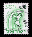 Stamp printed in the Israel, shows sign of the zodiac Aquarius, month of sabbath