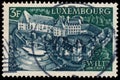 Stamp printed in Luxembourg shows Wiltz Castle Royalty Free Stock Photo