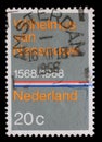 Stamp printed in the Netherlands issued for the 400th anniversary of Dutch National Anthem shows Wilhelmus van Nassouwe