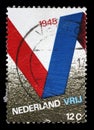 Stamp printed in the Netherlands issued for the 25th anniversary of Liberation shows V Symbol