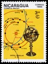 Stamp printed in Nicaragua shows Map of Halley`s Comet`s Track