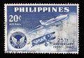 Stamp printed in Philippines shows Air force plane of 1935 and Saber jet Series 25th Anniversary of Philippines Airforce