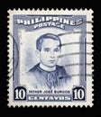 Stamp printed in Philippines shows portrait of Jose Burgos 1837-1872 priest and philosopher