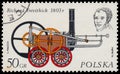 Stamp printed in Poland shows engine