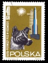 A stamp printed in Poland shows first Living being in space - dog Laika from Soviet Union USSR