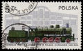 Stamp printed in Poland shows steam locomotive