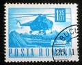 Stamp printed in Romania showing a Mil Mi-4 helicopter Royalty Free Stock Photo