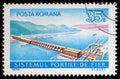 Stamp printed in the Romania shows Aerial View of Iron Gate Power Station