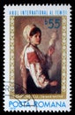 Stamp printed by Romania, shows picture `Woman spinning` by Nicolae Grigoresky